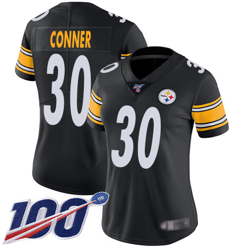 Women Pittsburgh Steelers Football #30 Limited Black James Conner Home 100th Season Vapor Untouchable Nike NFL Jersey